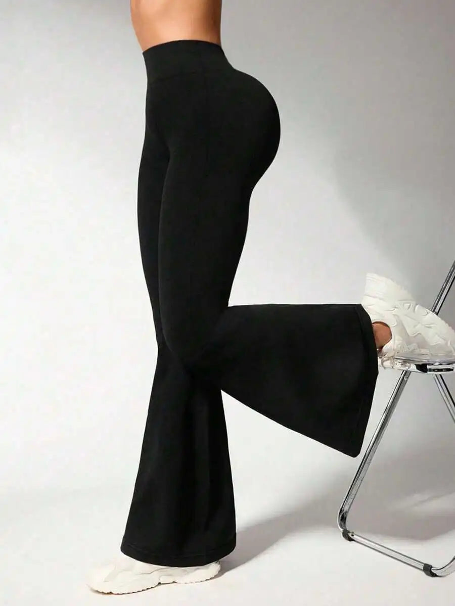 Fashion Floor Length Flare Pants Ladies High Waist Skinny Slimming Polyester Trousers Tummy Control Hip Lifting For Daily Work