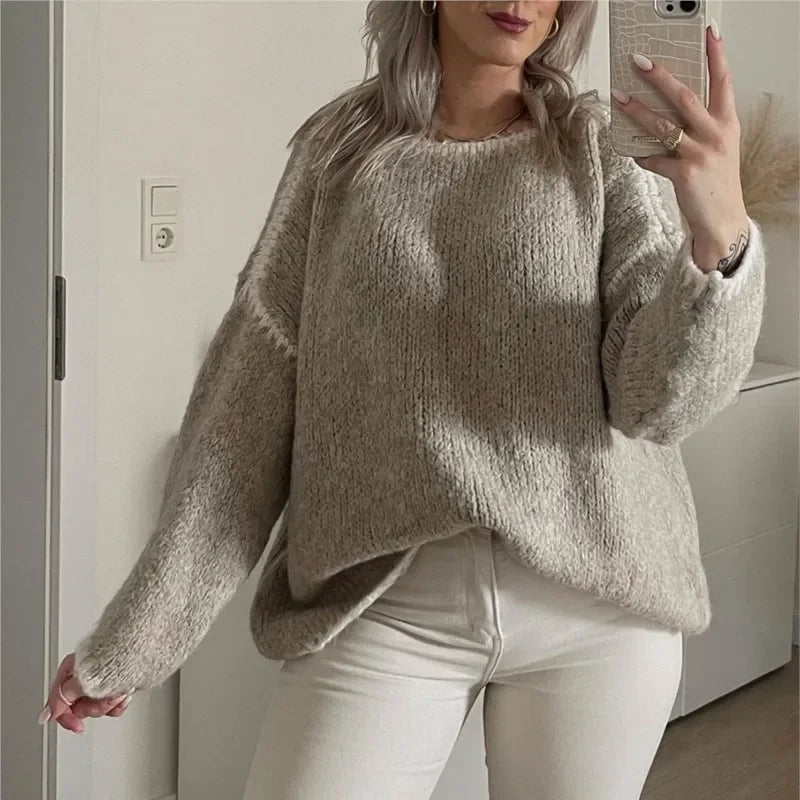 Commuter Fashion New Winter Sweater Solid Color Half High Collar Oversize Knit Pullover Loose Thick Sweater for Women Outfits