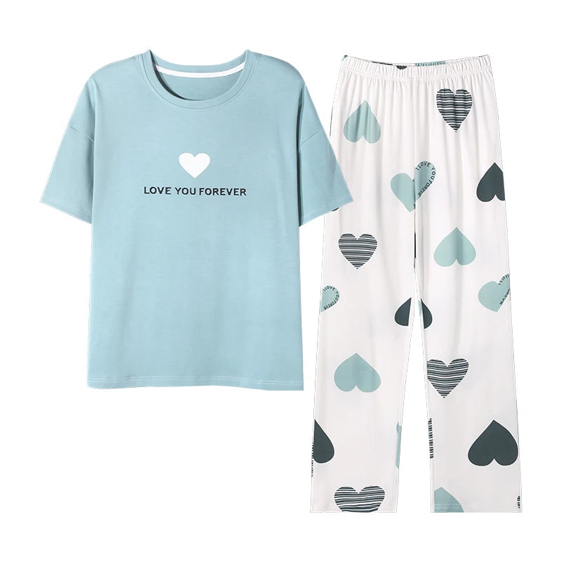 Newest 100% Cotton Women Pajamas Set Summer Short-sleeve Sleepwear Women's Simple Loose Home Wear Large Size 3XL