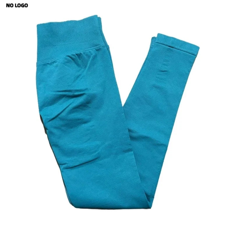 No Logo Woman Sports Leggings Seamless Yoga Long Pants Low Ribbed Band Fitness Sportswear Gym Exercise Tights Workout Leggings