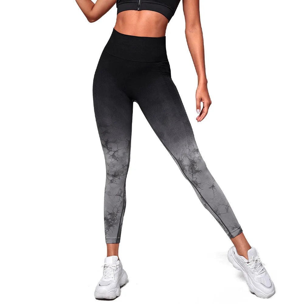 Tie-dye gradient yoga pants, women's sports tights, hip-lifting high-elasticity fitness hanging dye running pants