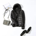 Women's Fashion Hooded Short Puffer Jackets 2025 New Spring Winter 90% White Duck Down Lightweight Packable female Warm Parka