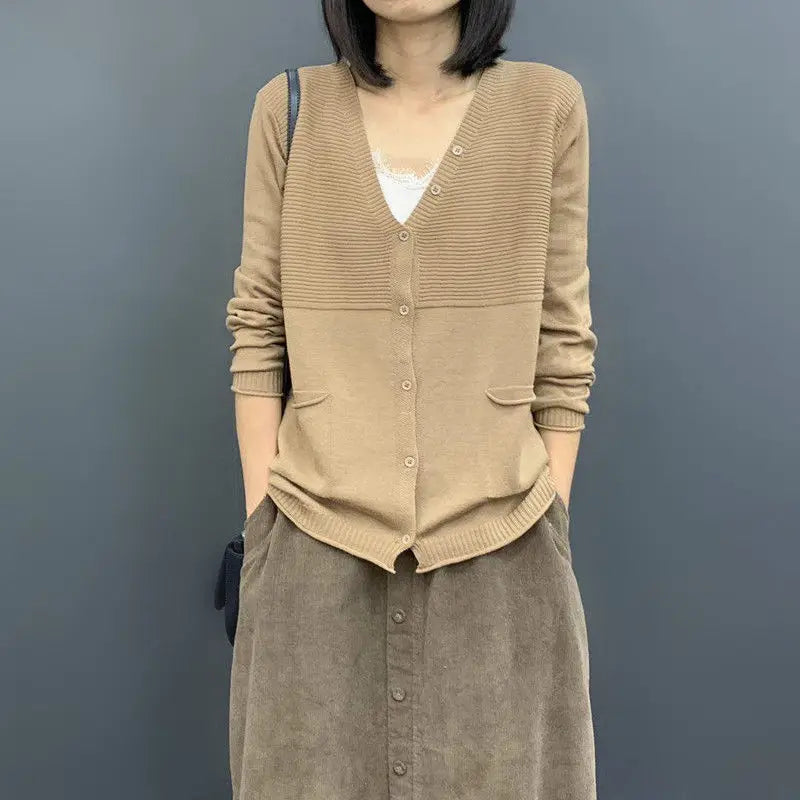 Long Sweaters V Neck Tops Sweater Cashmere Cardigans Woman Y2k Vintage Brown Crochet Knitted Cardigan for Women 2025 Trend Black