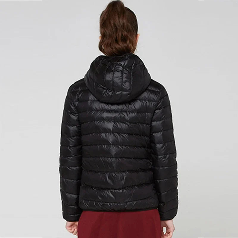 Women's Fashion Hooded Short Puffer Jackets 2025 New Spring Winter 90% White Duck Down Lightweight Packable female Warm Parka