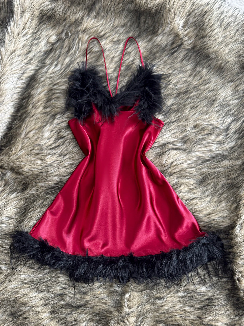 Women's Feather Trim Nightdress V Neck Sexy Solid Breathable Short Dress For Home or party