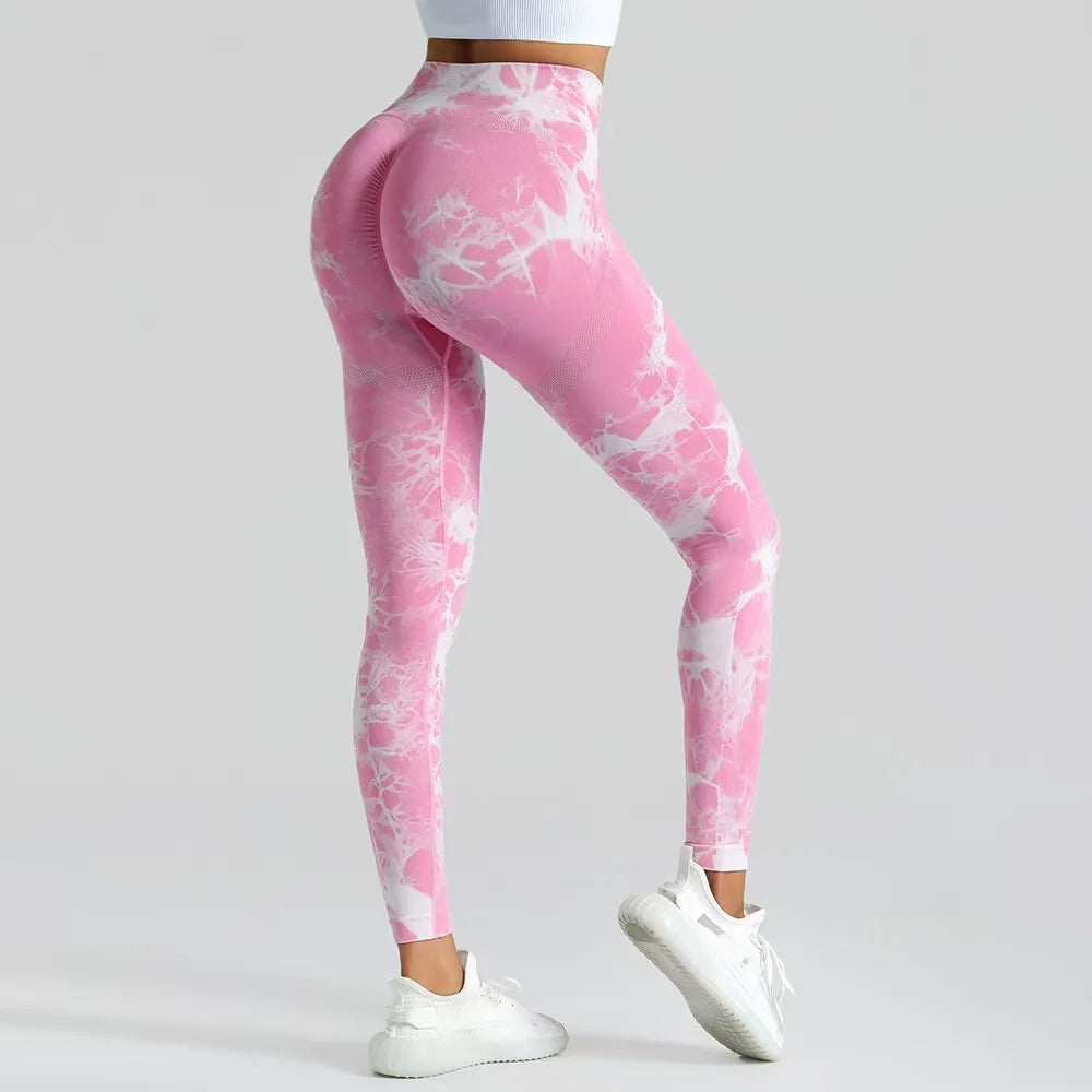 Seamless Tie-Dye Yoga Pants High Waist Peach Booty Leggings for Women - Print Workout Tights Butt Lifting Fitness Cross-Border