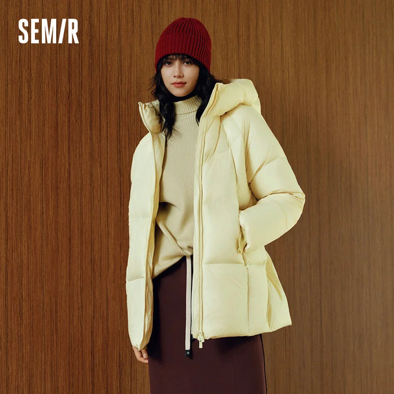 Semir Down Jacket Women Winter Mid-Length 90% Down Fill Thick Three-Resistant Turtle Back Raglan 2025 New Outerwear Women's Wear