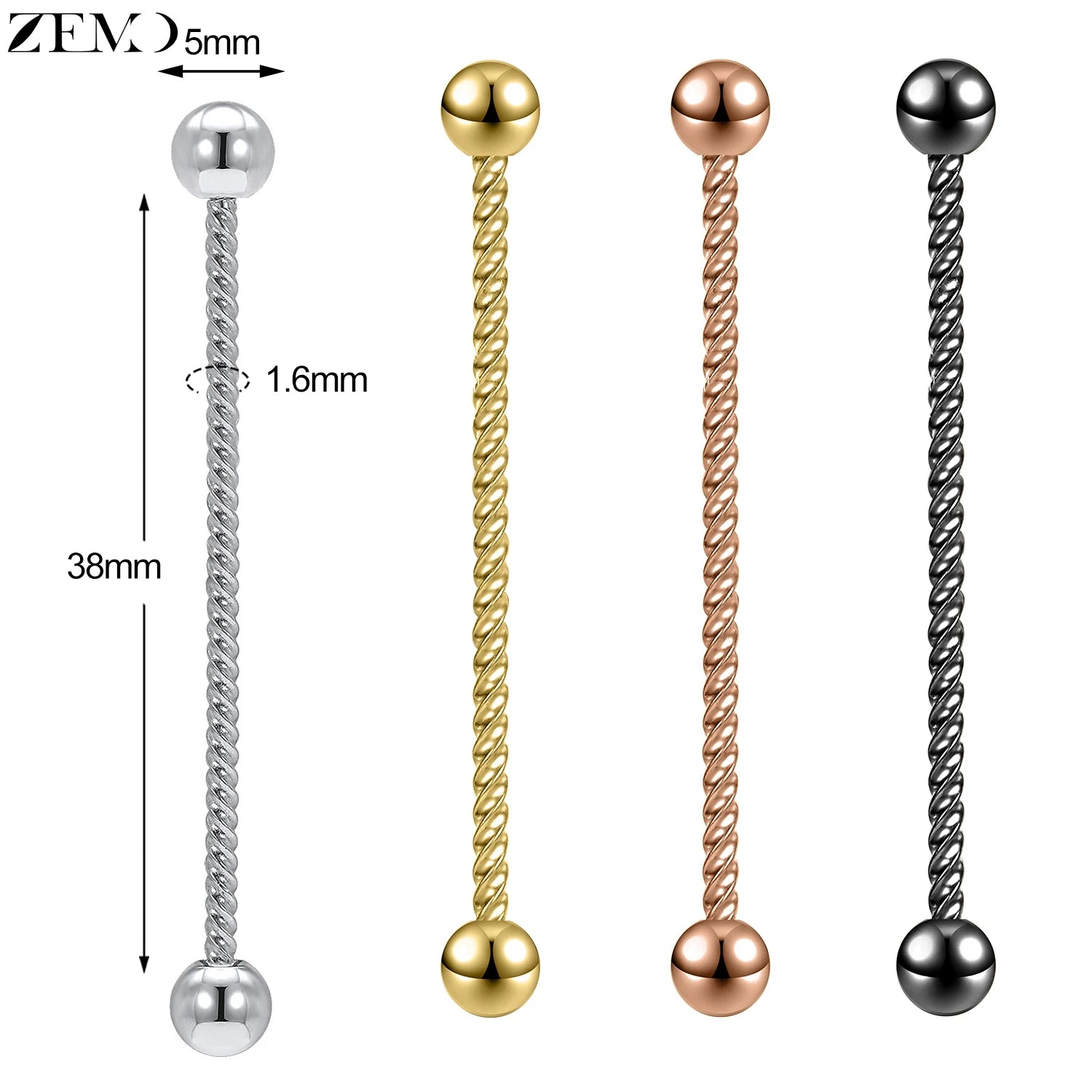 ZEMO 1 Piece 14G Stainless Steel Long Industrial Piercing Women Men 38MM Stud Earrings Barbell Taper Arrow Conch Helix Piercings