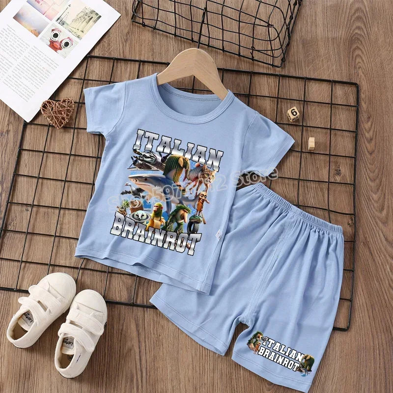 Italian Brainrot Pajama Sleepwear Child Funny Shark Tung Sahur Meme Cartoon Soft Pyjamas Set Nightgown Girl Boy Home Loungewear