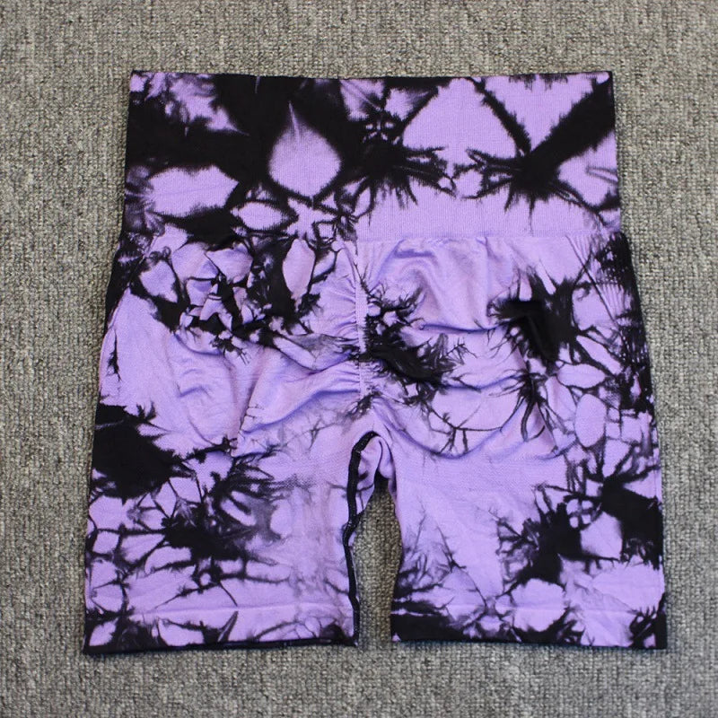 New Tie Dye Yoga Shorts Women Fitness Leggings Seamless Knitted Outdoor Running Sports Tights High Waist Butt Lift Elastic Pants