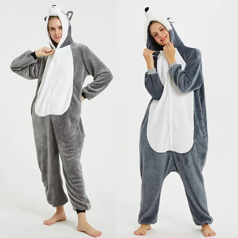Adults Animal Onesies Unicorn Pajamas Couple Sleepwear Women Men Winter Unisex Kigurumi Costumes Cartoon Flannel Rabbit Pajamas