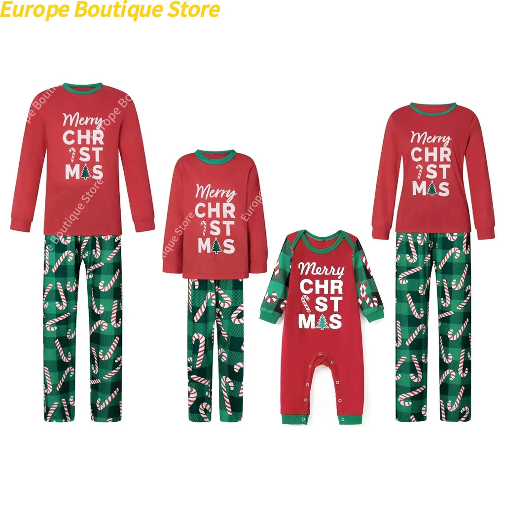Mom Dad Kids Christmas Print Pajamas Set 2 Piece Pyjama Xmas Family Look Sleepwear Xmas Family Matching Outfits Pjs Loungewear