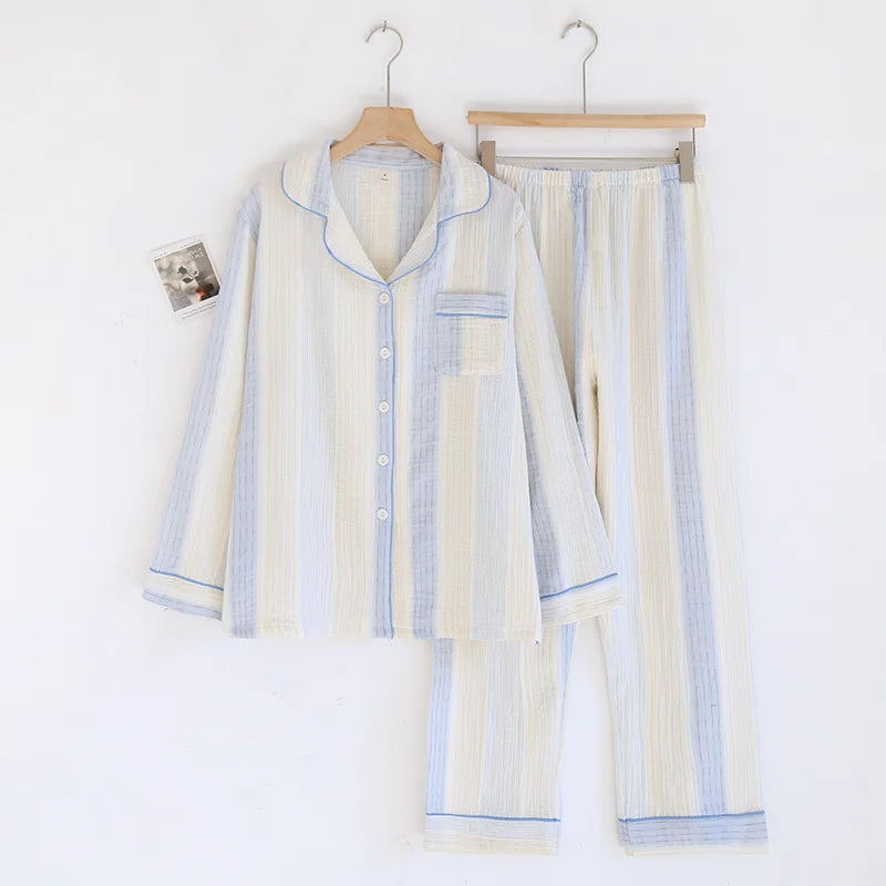 Cotton Sleepwear Striped Printed Home Clothes Long Sleeved Long Pants Spring and Summer New Style Casual Wear Pajamas Set