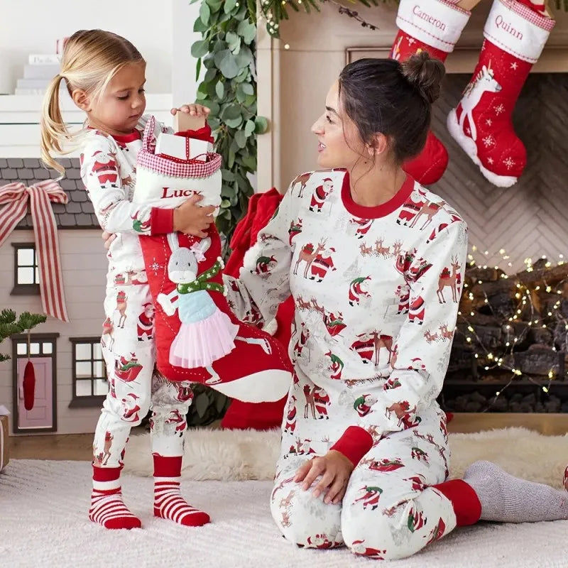 Mom Dad Kids Christmas Print Pajamas Set 2 Piece Pyjama Xmas Family Look Sleepwear Xmas Family Matching Outfits Pjs Loungewear