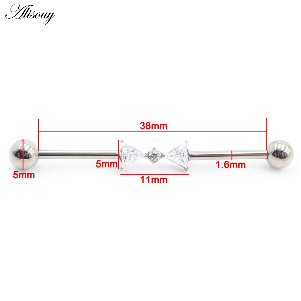 1PC Titanium Heart Triangle Water Drop Zircon Piercing Industrial Barbell Bar Scaffold Ear Cartilage Helix Earring Body Jewelry
