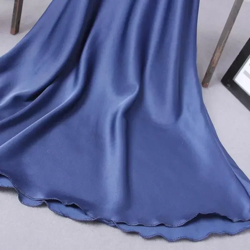 Hot Summer Women Silk Robe Dress Babydoll Nightdress Solid V-neck Sexy Lingerie Nightgown Sleepwear
