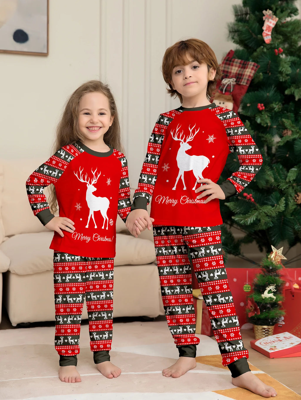 Mom Dad Kids 2 Pieces Pajamas Set Baby  Casual Loose Sleepwear Xmas Family Look Pyjamas Christmas Family Matching Outfits