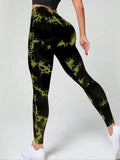 Scrunch Butt Lifting Leggings For Women High Waisted Tie Dye Fragmented Flower Workout Seamless Yoga Pants Peach Lift Tights