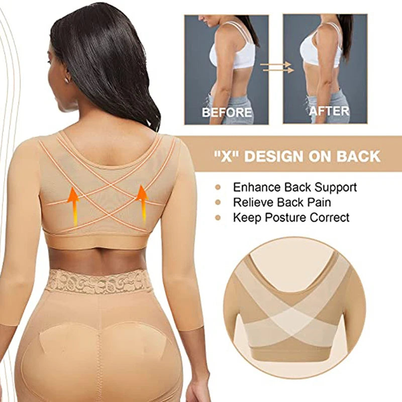 Aishang Arm Shaper for Women Post Surgery Push Up Bra Compression Sleeves Slimming Arm Front Closure Seamless Shapewear