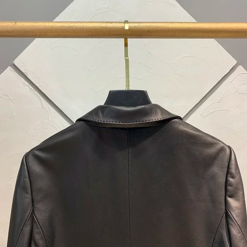 Real Sheepskin Jacket Women Spring Autumn Genuine Leather Jackets Slim Single-breasted Leather Coat Casual Jaqueta Feminina SGG