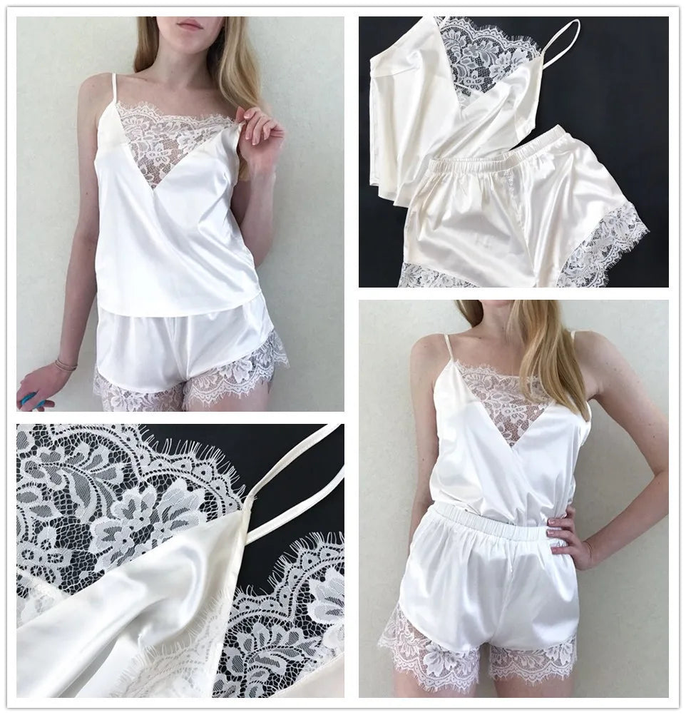 New Europe and the United States home pajamas two sets Sexy sling pajamas set Lace lace short pajamas set