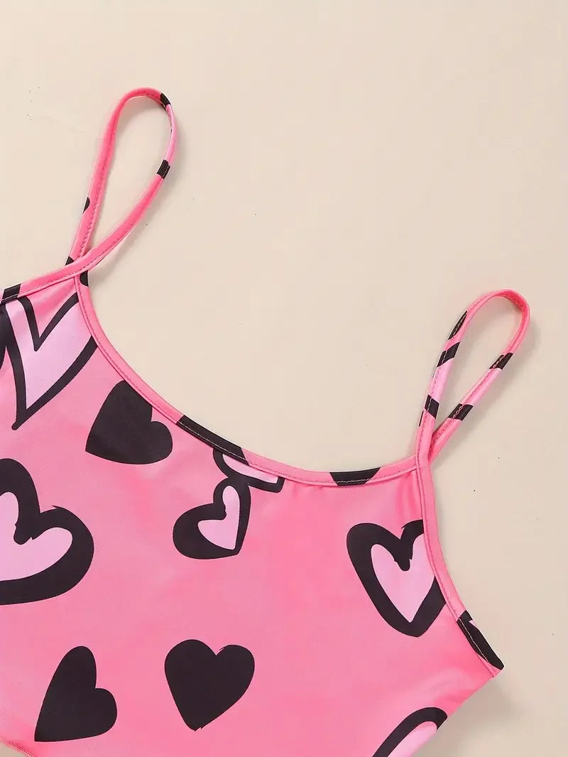 Summer Women's Sexy Pajamas Set Heart Print Sling Sleepwear V-Neck Pyjamas Sleeveless Cute Top and Shorts Loungewear