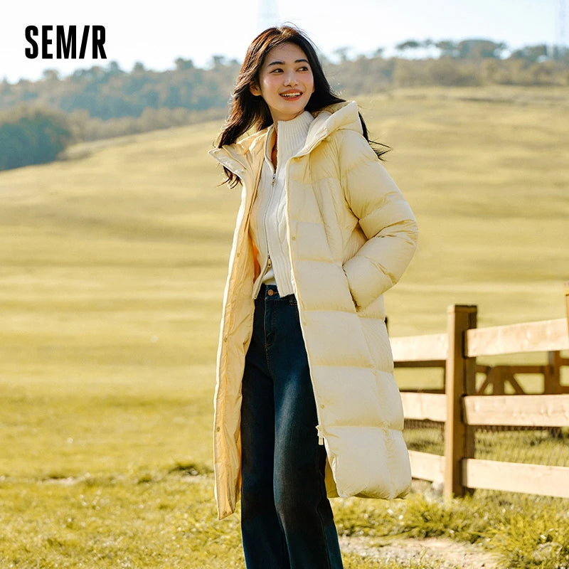 Semir Down Jacket Women Long Length Waterproof Coat 2025 Fashion Winter New Loose Hooded Coat Simple Down Jacket Woman