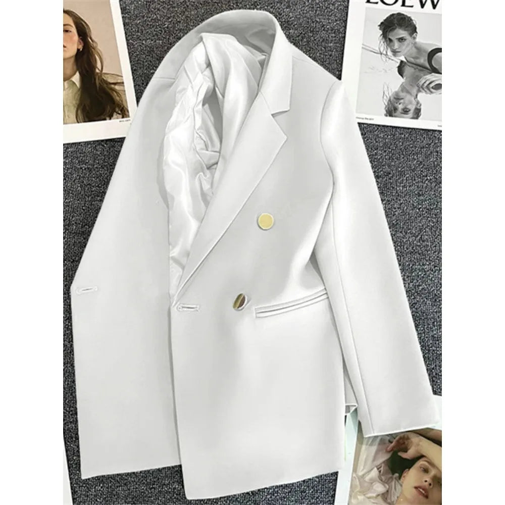 Women Suit Blazer Elegant Coat 2025 Spring Autumn Fashion Korean Blazer Luxury Double Breasted Jacket Solid Ladies Tops Clothes