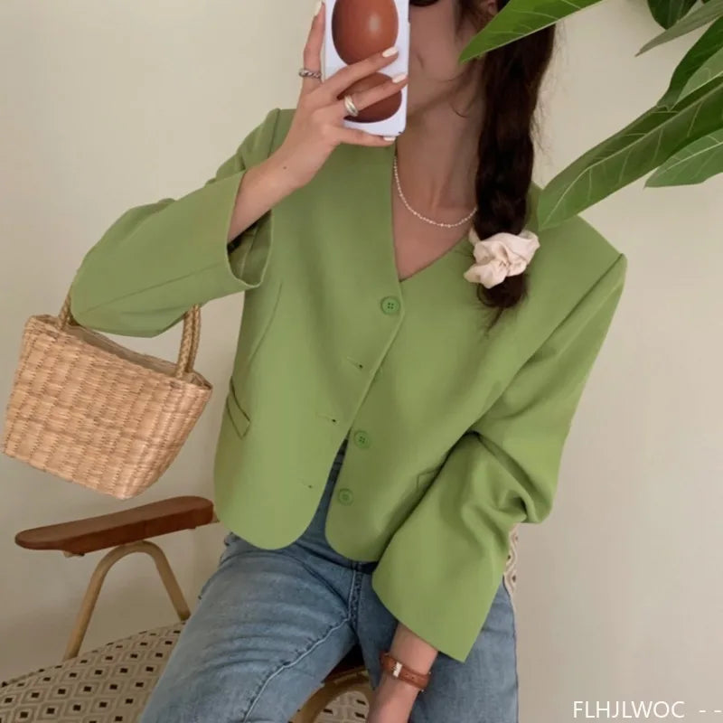 5 Colors Autumn Chic Korea Design Short Coats High Street Women Fashion Cute Elegant Office Lady Button Notched Blazer Jackets