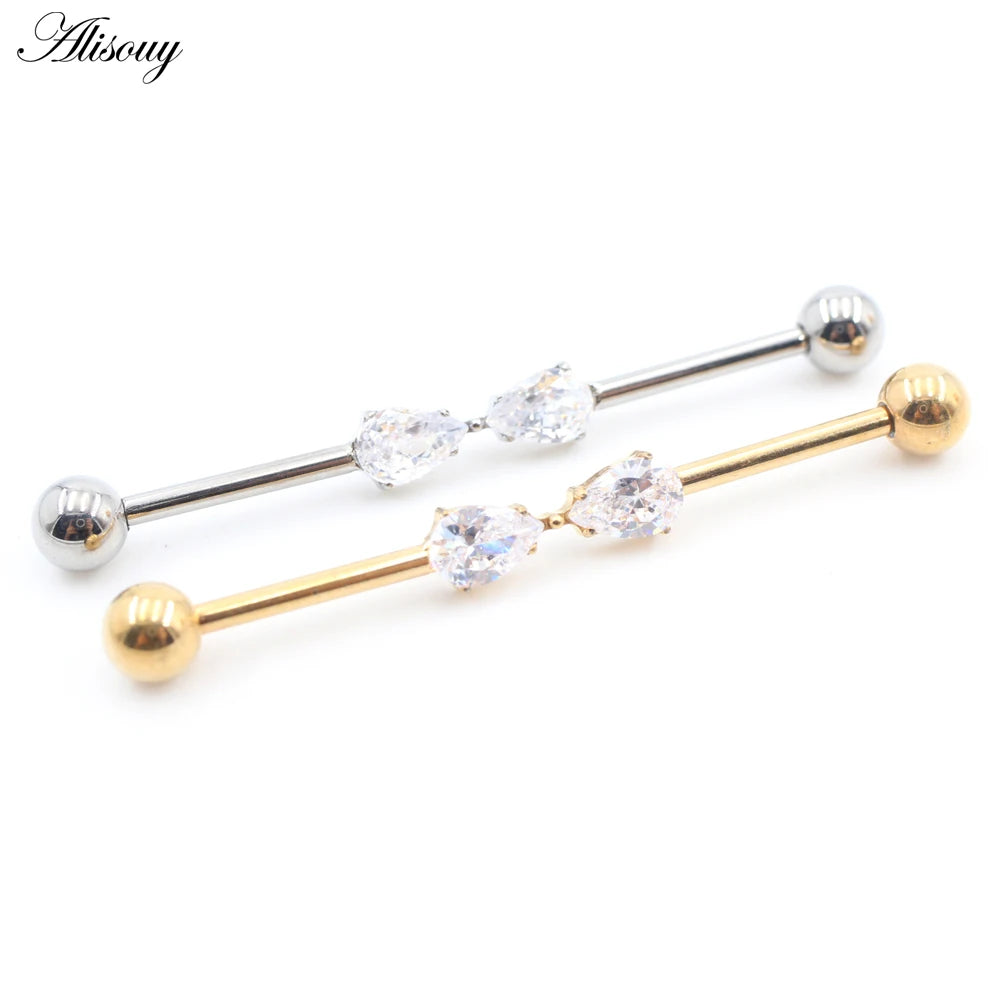 1PC Titanium Heart Triangle Water Drop Zircon Piercing Industrial Barbell Bar Scaffold Ear Cartilage Helix Earring Body Jewelry