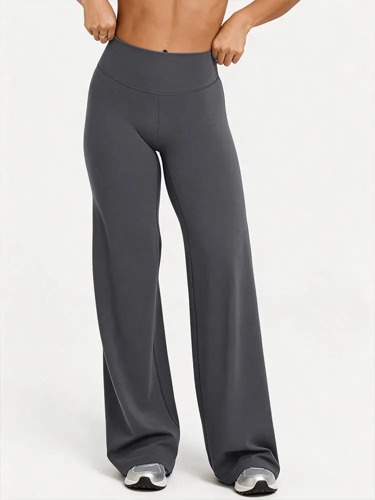 Mid Waist Yoga Straight Leg Pants Soft Wide LegTrousers Naked Feel Fitness Compression Leggings Pilates Running Sports Trousers