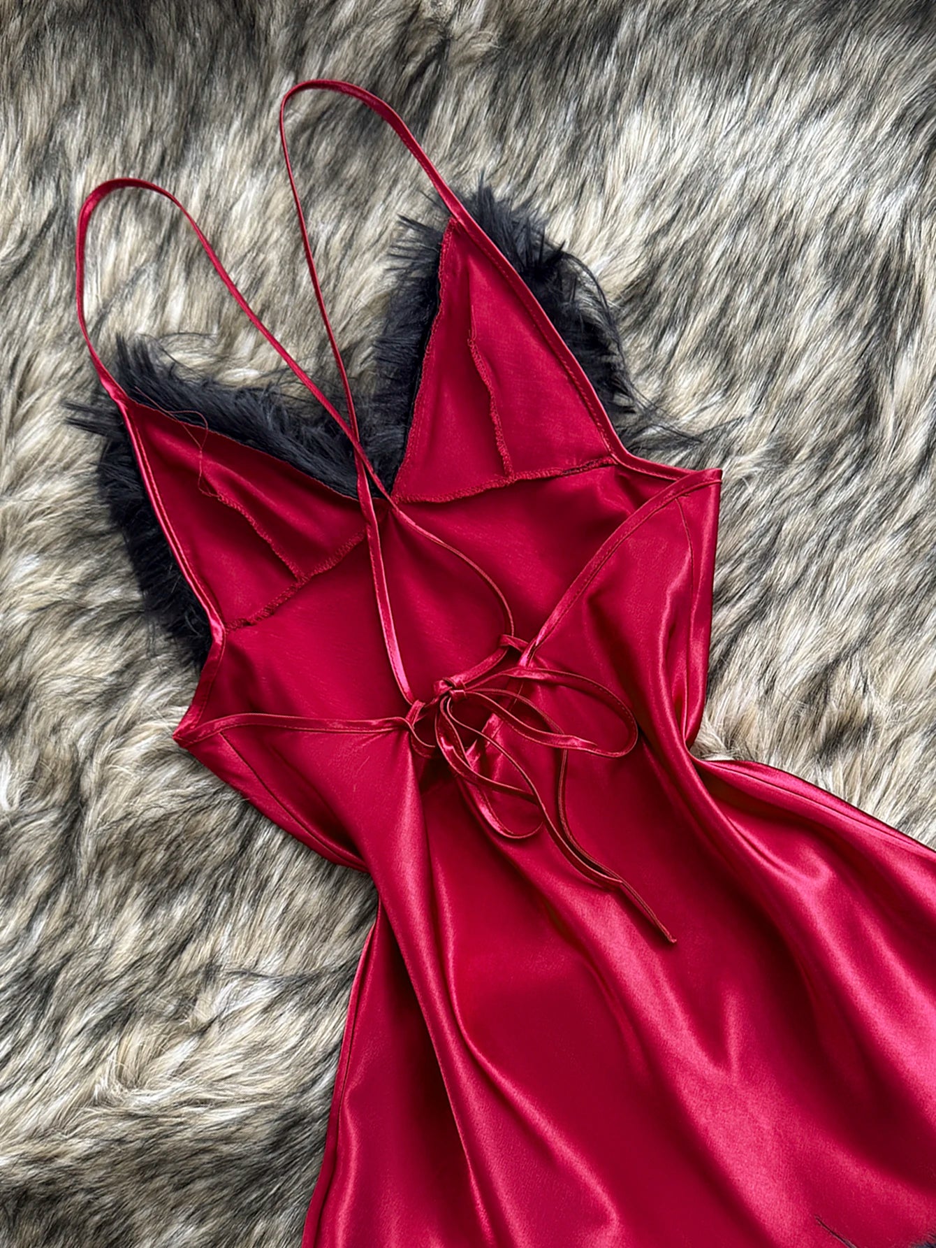 Women's Feather Trim Nightdress V Neck Sexy Solid Breathable Short Dress For Home or party