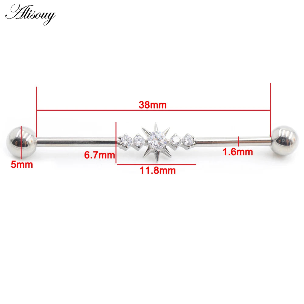 1PC Titanium Heart Triangle Water Drop Zircon Piercing Industrial Barbell Bar Scaffold Ear Cartilage Helix Earring Body Jewelry