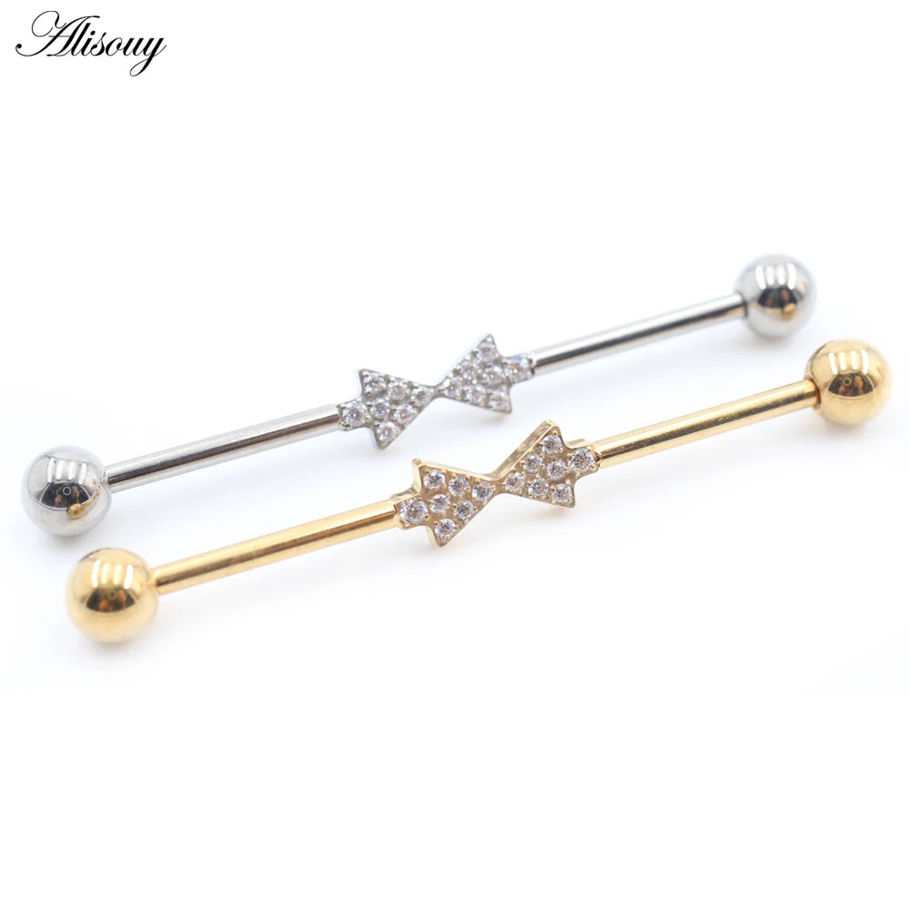 1PC Titanium Heart Triangle Water Drop Zircon Piercing Industrial Barbell Bar Scaffold Ear Cartilage Helix Earring Body Jewelry