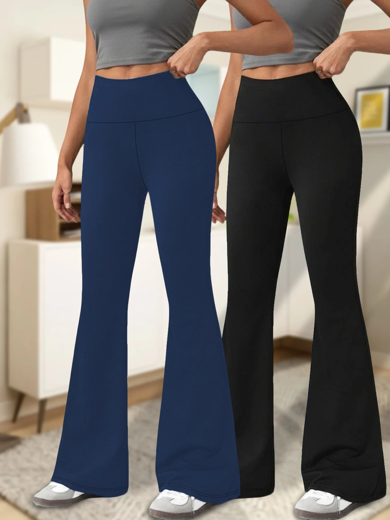 2 pack Women's Super Soft Flare Pants High Waisted Tummy Control Workout Yoga Leggings Bell Bottoms