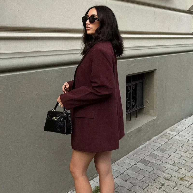 MUJER Straight Women's Blazers Office Long Blazer Woman 2025 Long Sleeve Oversized Blazer for Women Outerwears Vintage New Coats