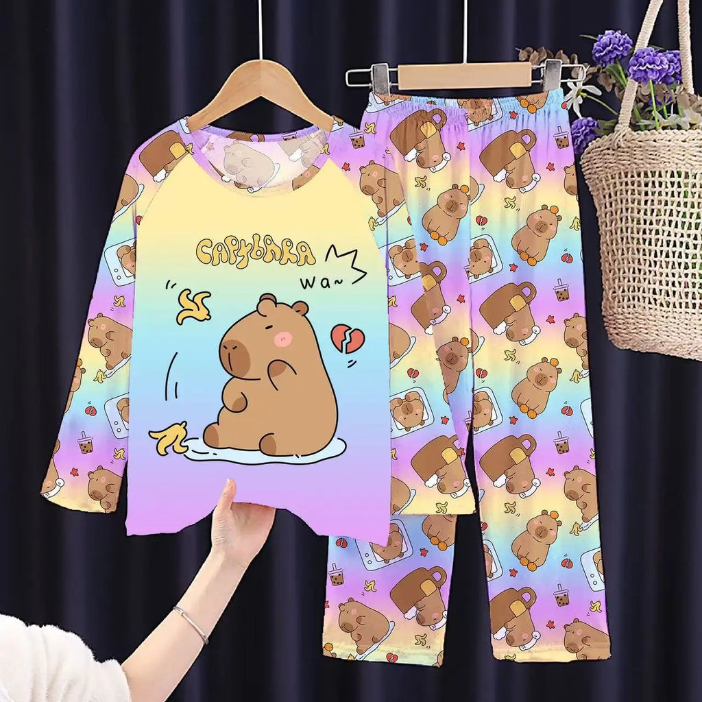 Girls Capybara Pajamas Set Full Sleeve Children Sleepwear Kids Pyjamas Suits for Teenager Boys Pijama Capibara Home Wear Clothes