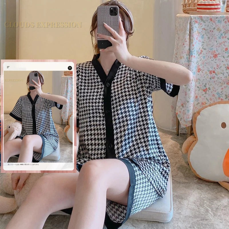 Spring Summer Ladies Faux Silk Polyester Pajama Sets Sexy Homewear Women's Casual Luxury Pajamas Thin Pajamas Female Sleepwear