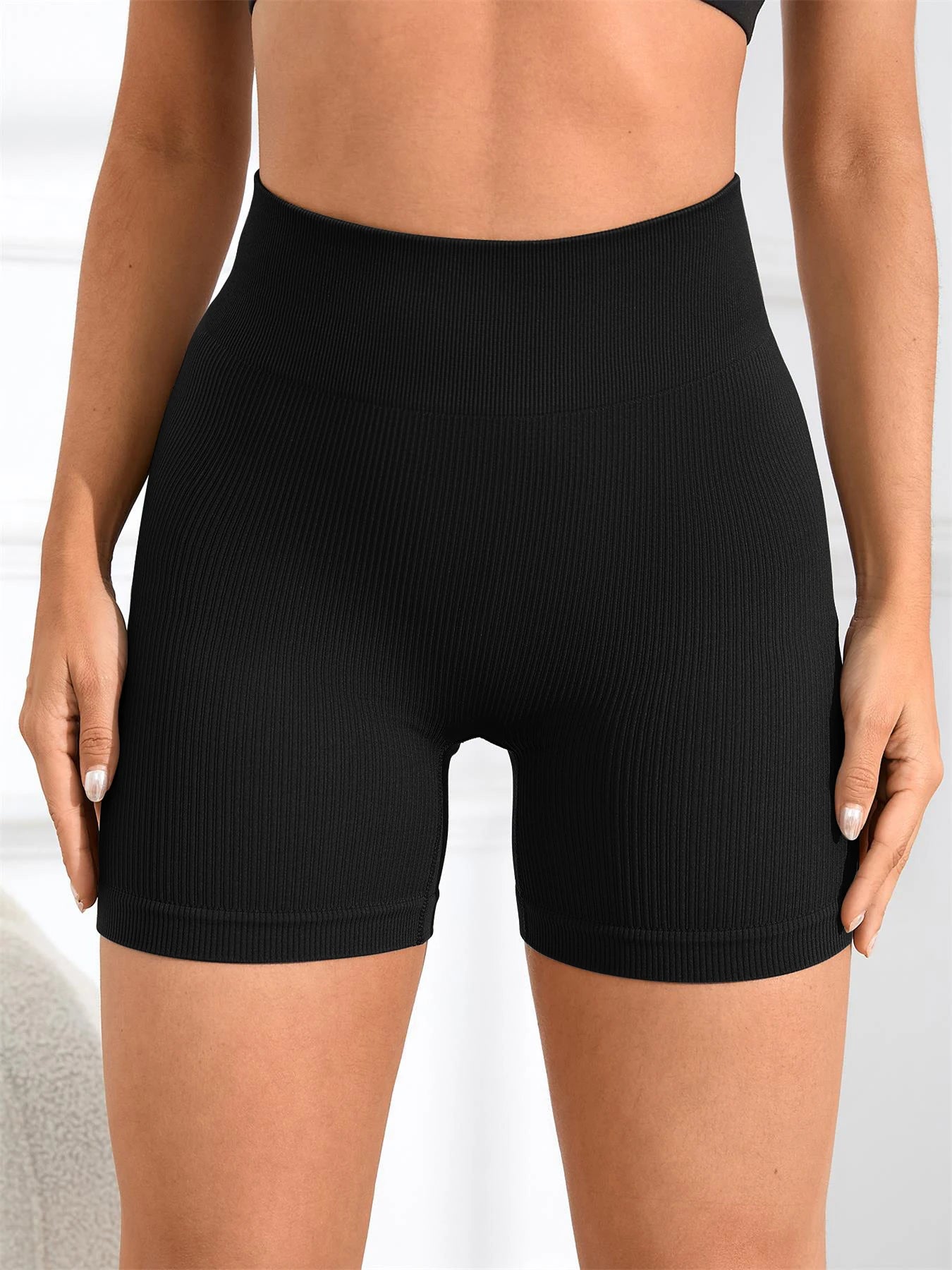 Women's Solid High Waist Sports Shorts, High Stretch Seamless Yoga Leggings, Ladies Sportswear for Indoor Outdoor Wear