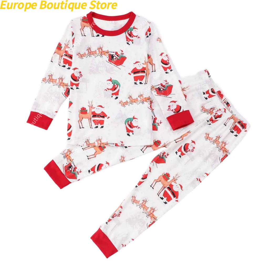 Mom Dad Kids Christmas Print Pajamas Set 2 Piece Pyjama Xmas Family Look Sleepwear Xmas Family Matching Outfits Pjs Loungewear