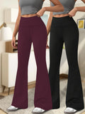 2 pack Women's Super Soft Flare Pants High Waisted Tummy Control Workout Yoga Leggings Bell Bottoms