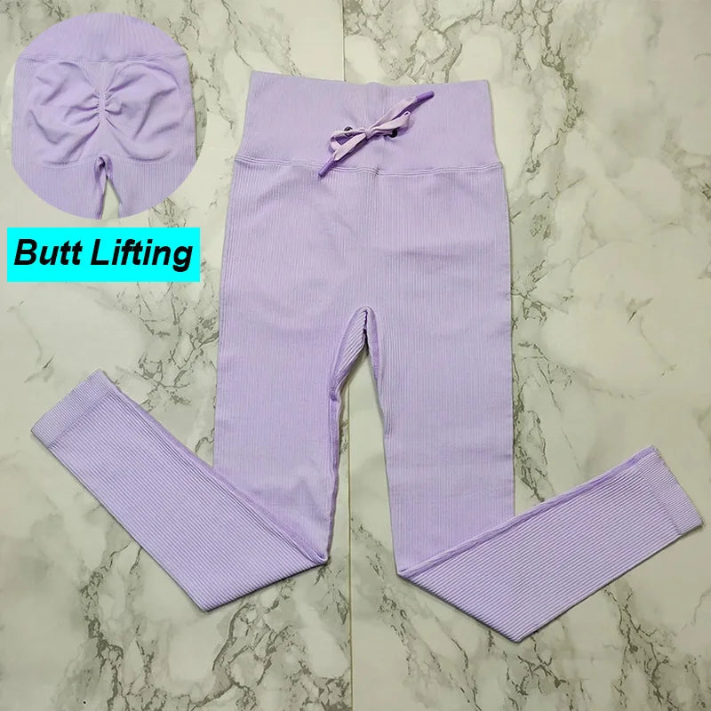 Ribbed Leggings Women Yoga Pants Seamless Scrunch Leggings Sports Tights Ribbed Gym Legging Workout Fitness Pants Female Legins