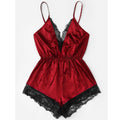 Summer New Sexy Fashion Women Lace Splice Trim Backless Bow Shorts V-Neck Bodysuit Women Sleep Wear Set