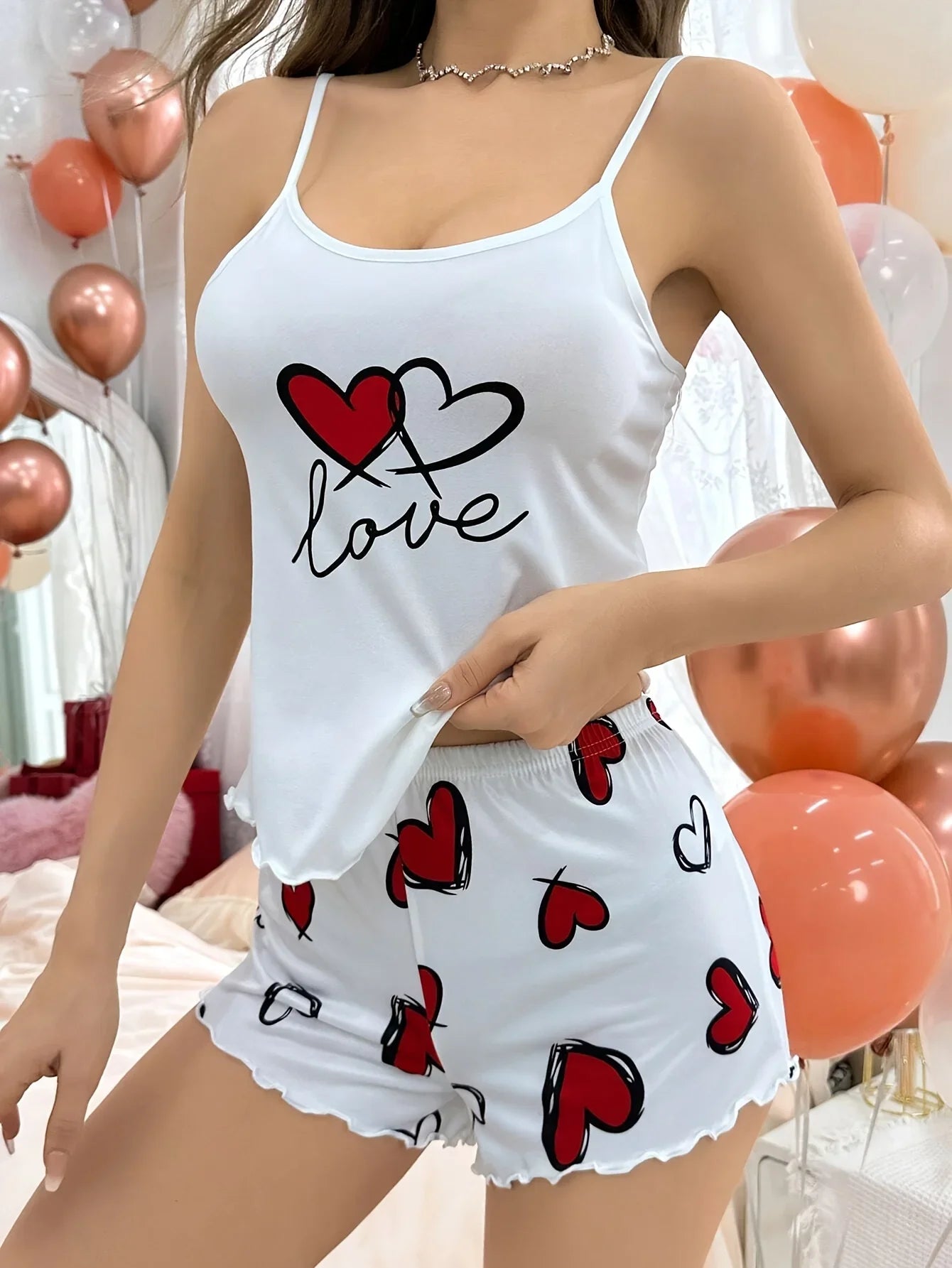 Cute Bear Printed Pajamas Set for Women's Loungewear Sling Crop Tops and Shorts Summer Sleepwear Home Wear Clothes