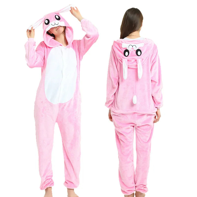 Adults Animal Onesies Unicorn Pajamas Couple Sleepwear Women Men Winter Unisex Kigurumi Costumes Cartoon Flannel Rabbit Pajamas