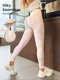 Floral Print Ribbed Yoga Leggings Women High Waist Seamless Quick-Drying Butt Lifting Fitness Workout Tights Gym Sportswear