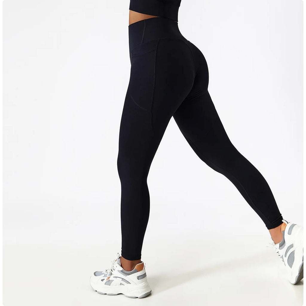 Women's Seamless Leggings Side Pockets Sports High Waist Hip Lifting Tummy Control GYM Tights Workout Fitness Elastic Yoga Pants