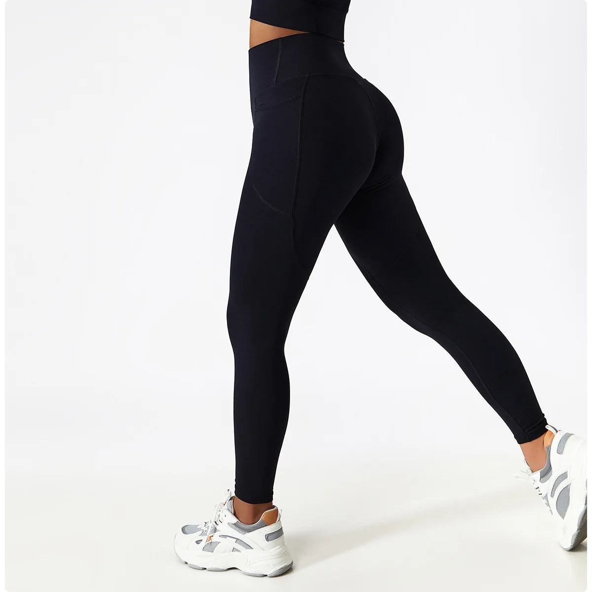 Women's Seamless Leggings Side Pockets Sports High Waist Hip Lifting Tummy Control GYM Tights Workout Fitness Elastic Yoga Pants
