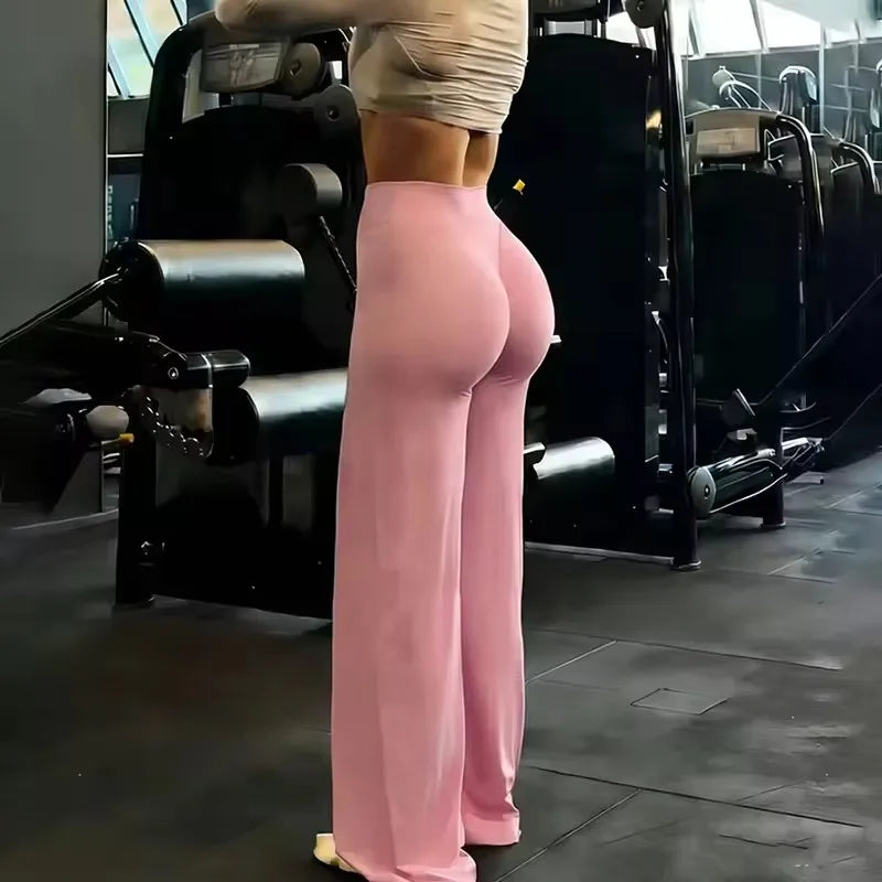 Women's Sport Straight-Leg Pants Solid Color Naked Feel Pilates Running GYM Leggings High Waisted Hip Lifting Sports Yoga Pants