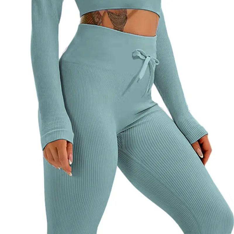 Ribbed Yoga Leggings Sports Tights Woman Seamless Yoga Pants Tummy Control Gym Fitness Legging Push Up Workout Legins Female